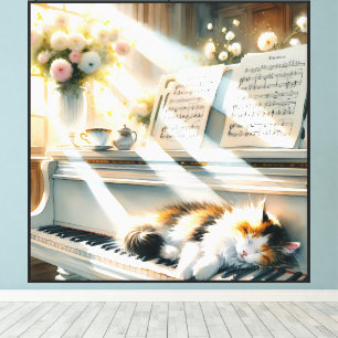 Sunlit Piano Cat Cottagecore Dream Canvas Print