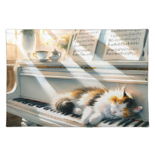 Sunlit Piano Cat Cottagecore Dream Cloth Placemat