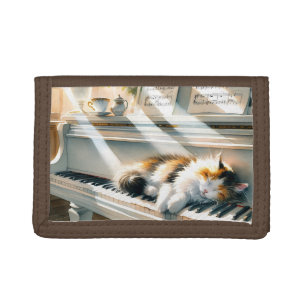 Sunlit Piano Cat Cottagecore Dream Trifold Wallet