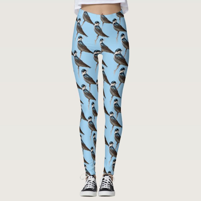 Sunlit Profile of a Tree Swallow Songbird Leggings (Front)
