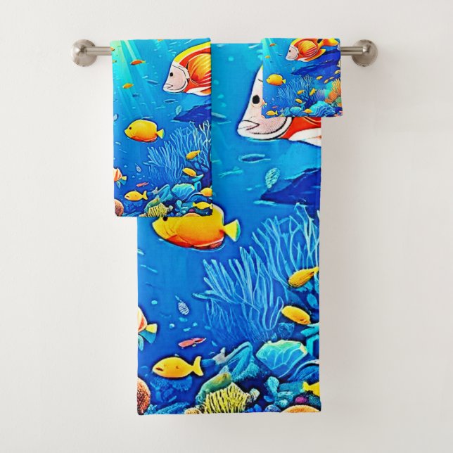 Sunlit Reef Life Glow Art Bath Towel Set (Insitu)