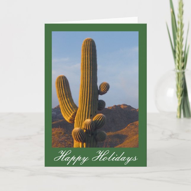 Sunlit Saguaro Cactus Holiday Greeting (Front)