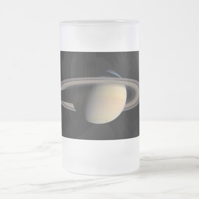Sunlit Saturn Gas Giant Planet by Cassini Frosted Glass Beer Mug (Center)