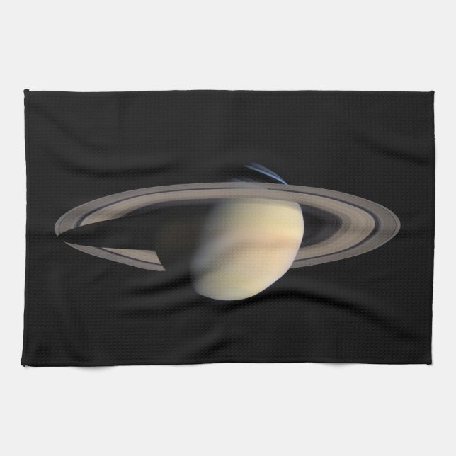 Sunlit Saturn Gas Giant Planet by Cassini Kitchen Towel (Horizontal)