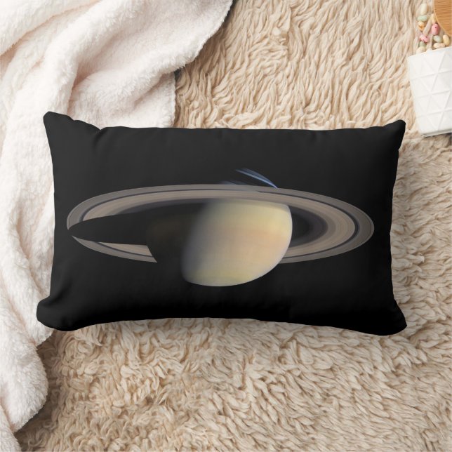 Sunlit Saturn Gas Giant Planet by Cassini Lumbar Pillow (Blanket)