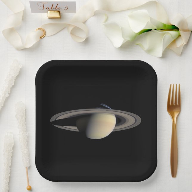 Sunlit Saturn Gas Giant Planet by Cassini Paper Plates (Wedding)