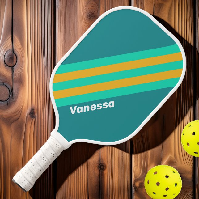 Sunlit Seas Stripes with Name Pickleball Paddle (Creator Uploaded)