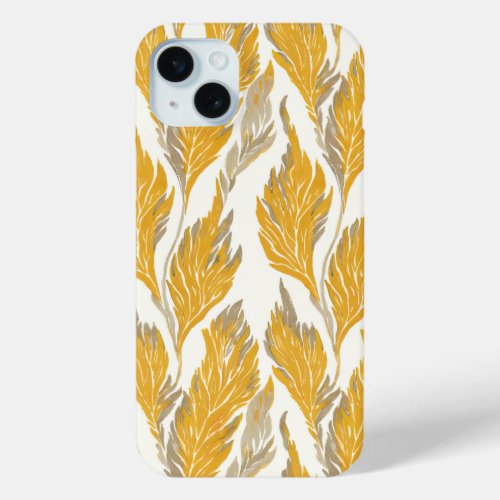 Sunlit Serenity Yellow and Beige Feathers iPhone 15 Plus Case