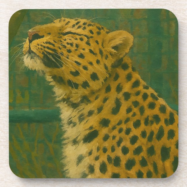 Sunlit Silence – Resting Leopard in Forest Light Beverage Coaster (Front)