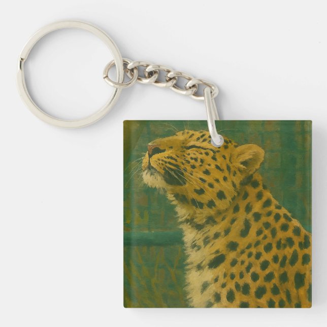 Sunlit Silence – Resting Leopard in Forest Light Keychain (Front)