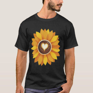Sunlit Sip | Vibrant Coffee Heart Sunflower T-Shirt