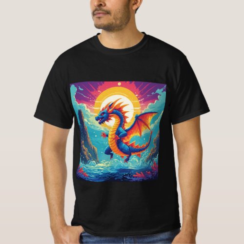 Sunlit Soar A Vibrant Digital Artwork of a Dragon T_Shirt