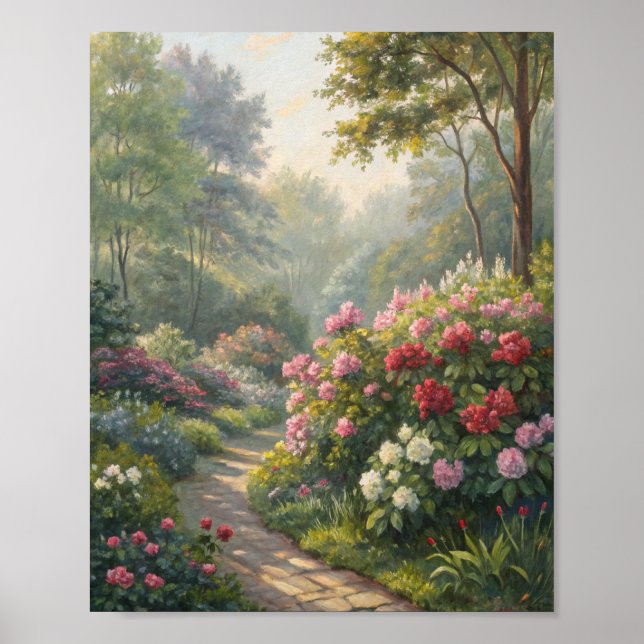 Sunlit Spring Garden Path Oil Painting Poster (Front)