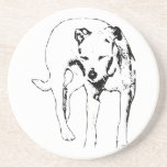 Sunlit Squint Coaster<br><div class="desc">Protect your table with this expressive ink drawing of a dog squinting against the glare. The lively pose adds humor and individuality, making it a standout accent for gatherings.</div>