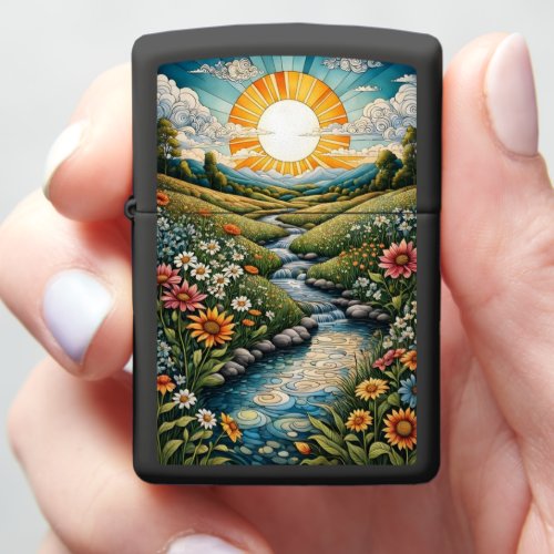 Sunlit Stream In A Meadow Zippo Lighter