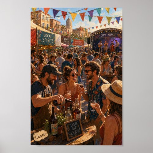 Sunlit Street Festival Gathering Poster