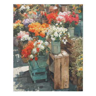 Sunlit Street Flower Market Display Faux Canvas Print