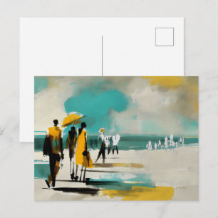 Sunlit Stroll – Abstract Figures In Open Light Postcard
