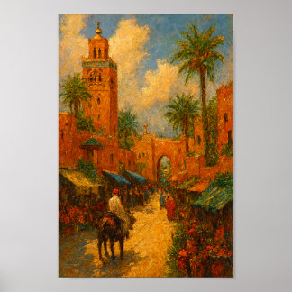 Sunlit Stroll Through Marrakech Marocco Vintage Poster