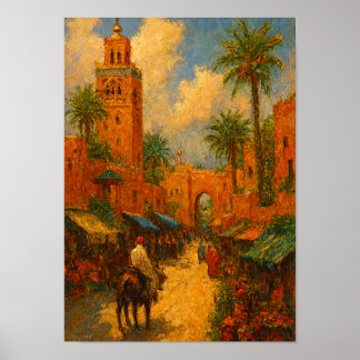 Sunlit Stroll Through Marrakech Marocco Vintage Poster