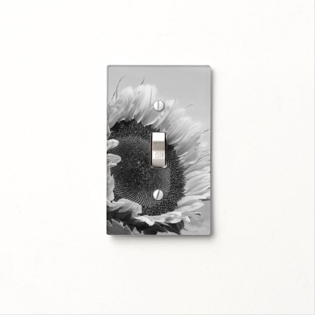 Sunlit Sunflower in Black And White Light Switch Cover (In Situ)