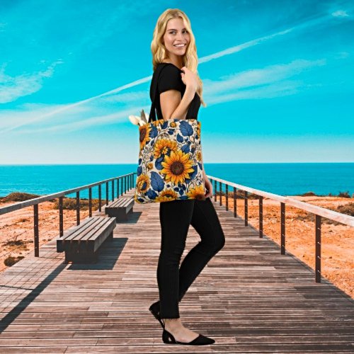 Sunlit Symphony Sunflowers Pattern Artwork Tote Bag