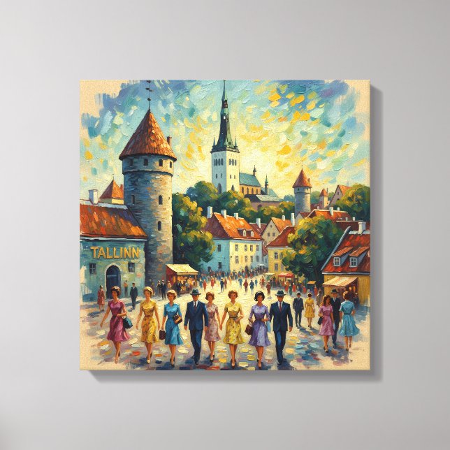 Sunlit Tallinn Old Town Square Canvas Art (Front)