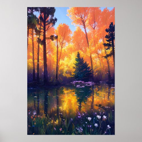 Sunlit Tapestry of Towering Trees Poster