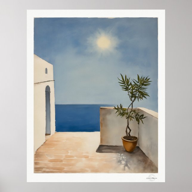 Sunlit Terrace with Olive Tree Poster (Front)