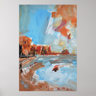 Sunlit Terracotta Coastal Village Poster