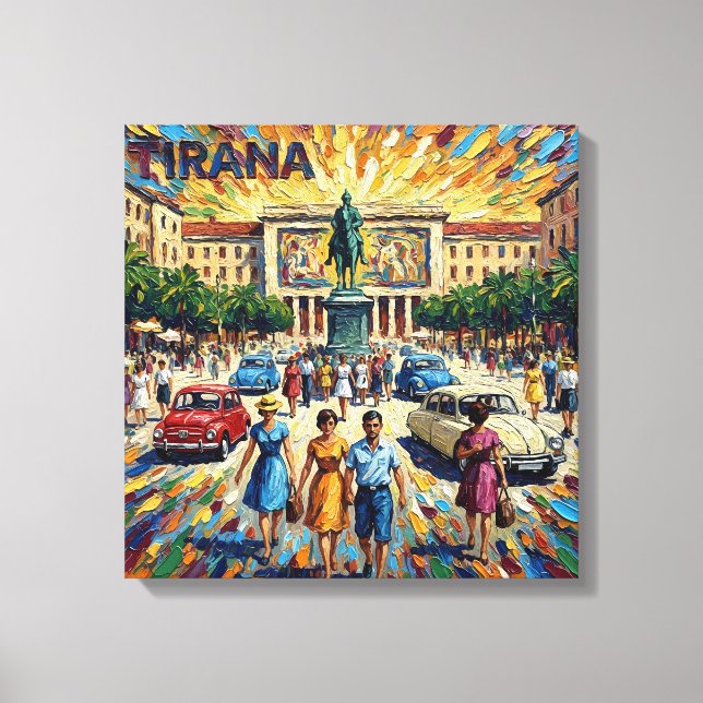 Sunlit Tirana Square Elegance Canvas Art (Front)