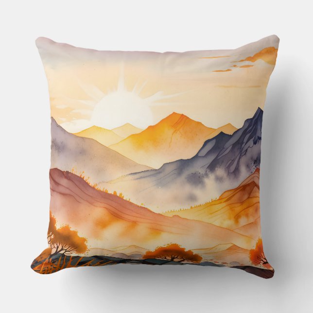 Sunlit Trees and Shadowed Valleys Throw Pillow (Front)