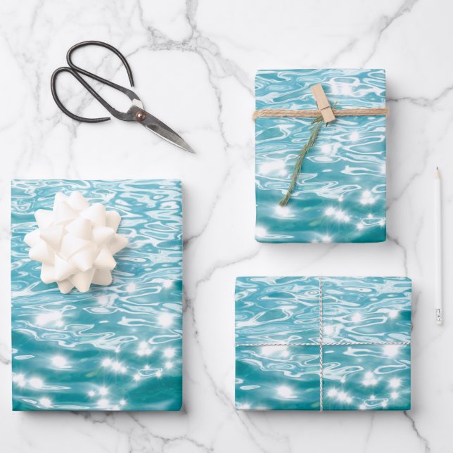Sunlit Tropical Ocean Waves Wrapping Paper Sheets (Front)