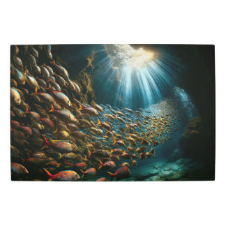 Sunlit Underwater Cave with Vibrant Tropical Fish Metal Print