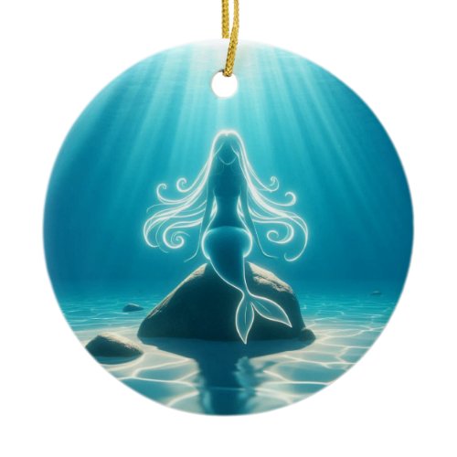 Sunlit, underwater mermaid ceramic ornament