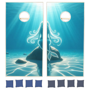 Sunlit, underwater mermaid cornhole set