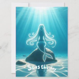 Sunlit, underwater mermaid holiday card