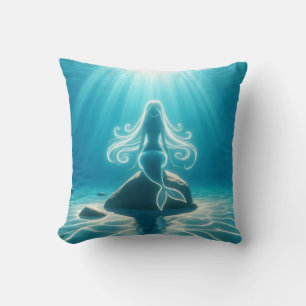 Sunlit, underwater mermaid throw pillow