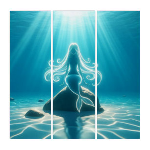 Sunlit, underwater mermaid triptych