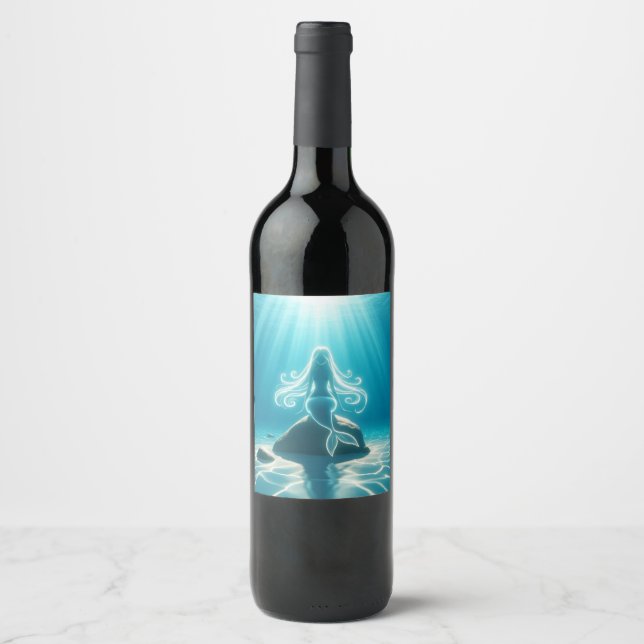 Sunlit, underwater mermaid wine label (Front)