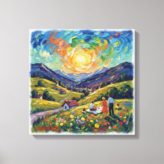 Sunlit Vaduz Alpine Meadow Landscape Canvas Art (Front)