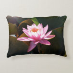 Sunlit Waterlily Pink Floral Water Garden Accent Pillow