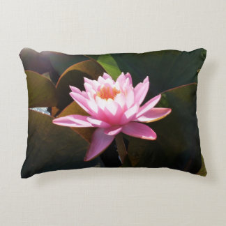 Sunlit Waterlily Pink Floral Water Garden Accent Pillow
