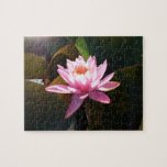Sunlit Waterlily Pink Floral Water Garden Jigsaw Puzzle