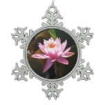 Sunlit Waterlily Pink Floral Water Garden Snowflake Pewter Christmas Ornament