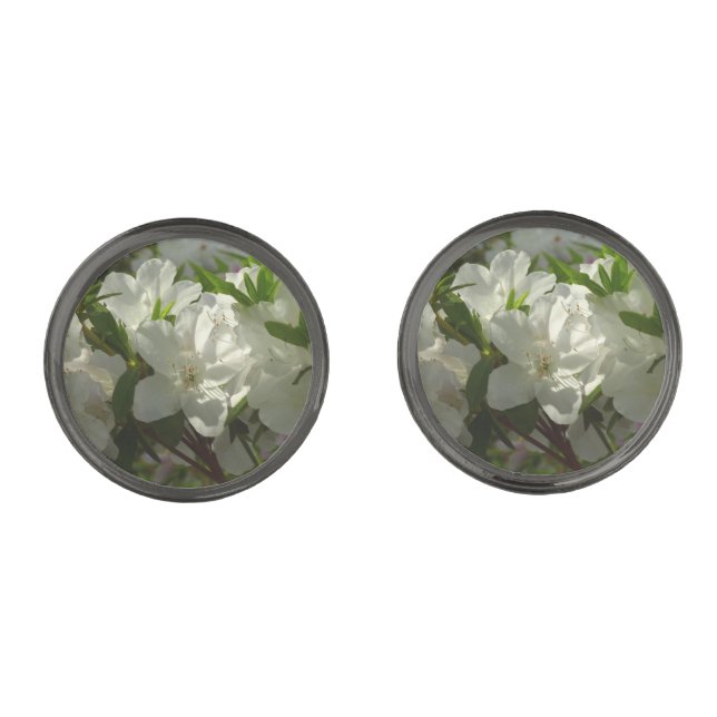 Sunlit White Azaleas Beautiful Spring Flowers Cufflinks (Front)