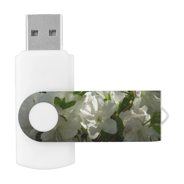 Sunlit White Azaleas Beautiful Spring Flowers Flash Drive (Opened)