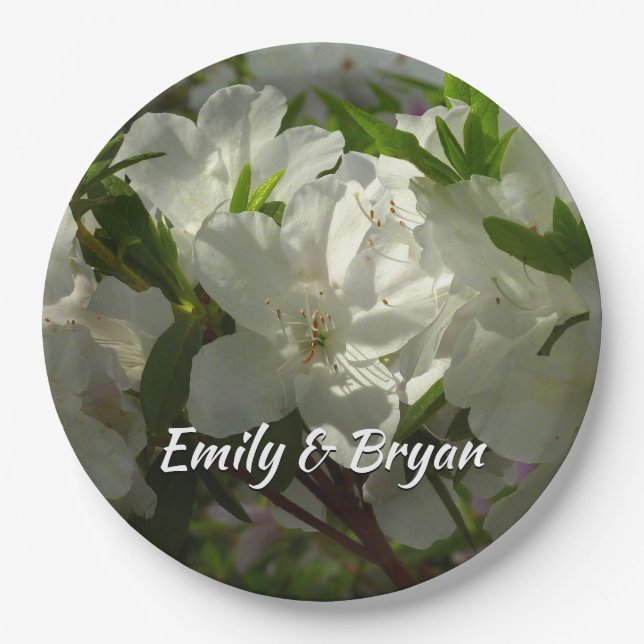 Sunlit White Azaleas Beautiful Spring Flowers Paper Plates (Front)