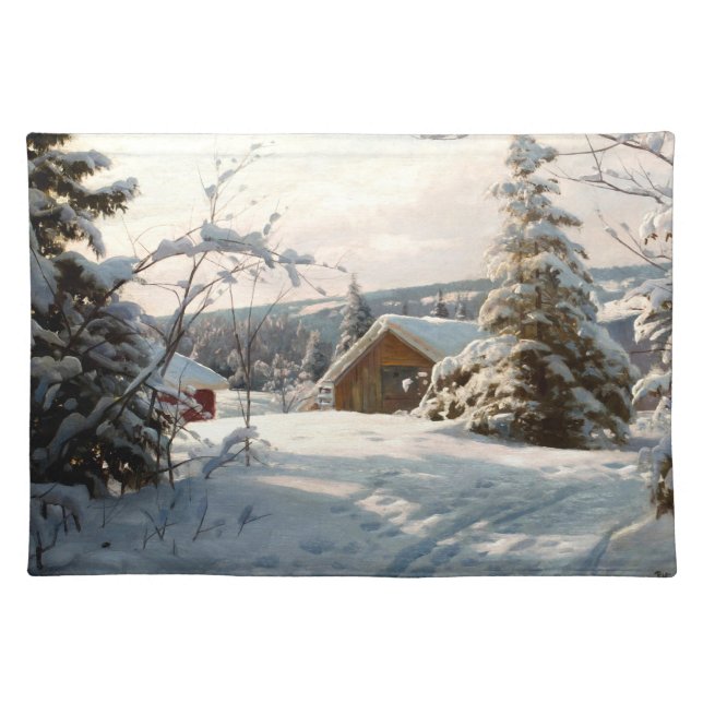 Sunlit winter landscape by Peder Mork Monsted Cloth Placemat (Front)