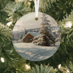 Sunlit winter landscape by Peder Mork Monsted  Glass Ornament